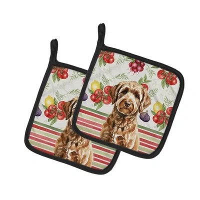Caroline's Treasures Chocolate Labradoodle Vegetables Pair Of Pot Holders In Multicolor