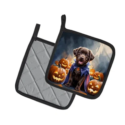 Caroline's Treasures Chocolate Labrador Retriever Puppy Halloween Pair Of Pot Holders In Multi