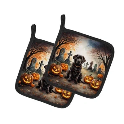 Caroline's Treasures Chocolate Labrador Retriever Spooky Halloween Pair Of Pot Holders In Multicolor