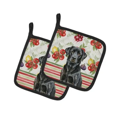 Caroline's Treasures Chocolate Labrador Retriever Vegetables Pair Of Pot Holders In Black