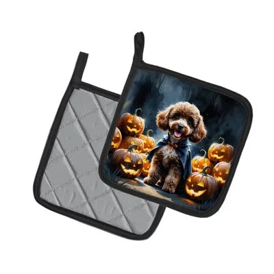 Caroline's Treasures Chocolate Poodle Puppy Halloween Pair Of Pot Holders In Multi