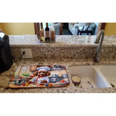Caroline's Treasures Chocolate Poodle The Chef Dish Drying Mat In Natural