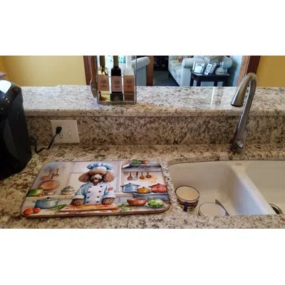 Caroline's Treasures Chocolate Poodle The Chef Dish Drying Mat In Natural