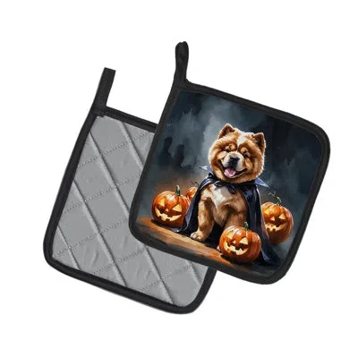 Caroline's Treasures Chow Chow Puppy Halloween Pair Of Pot Holders In Multicolor