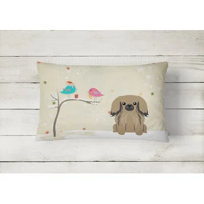 Caroline's Treasures Christmas Fabric Indoor/outdoor Lumbar Pillow In Tan