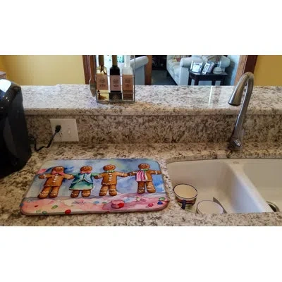 Caroline's Treasures Christmas Gingerbread Dish Drying Mat In Natural