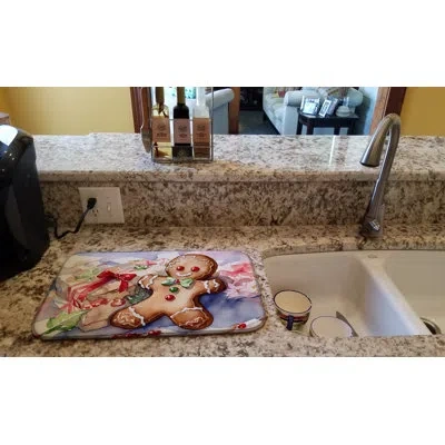 Caroline's Treasures Christmas Gingerbread Men Dish Drying Mat In Natural