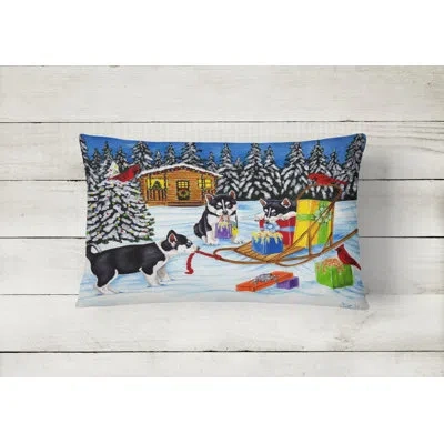 Caroline's Treasures Christmas Mush Siberian Husky Fabric Indoor/outdoor Throw Pillow