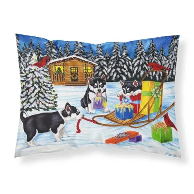Caroline's Treasures Christmas Mush Siberian Husky Pillowcase In Multicolor