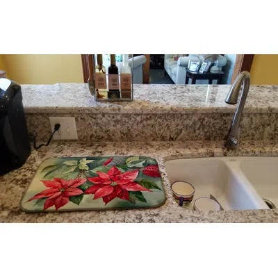 Caroline's Treasures Christmas Poinsettias Dish Drying Mat In Natural