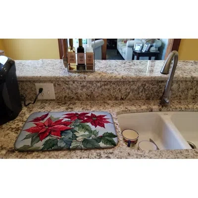 Caroline's Treasures Christmas Poinsettias Dish Drying Mat In Natural