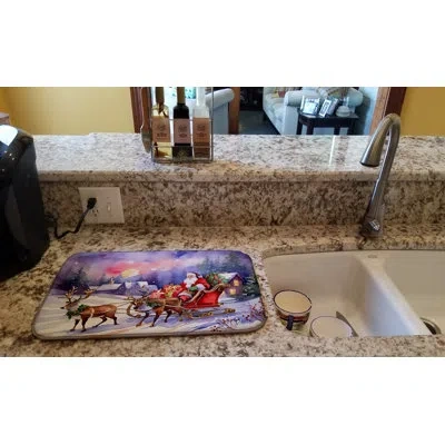 Caroline's Treasures Christmas Santa And Sleigh Dish Drying Mat In Natural