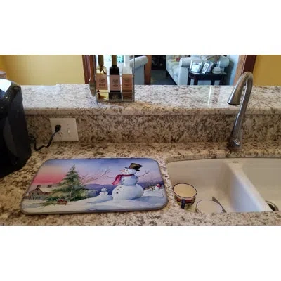 Caroline's Treasures Christmas Snowmen Dish Drying Mat In Natural