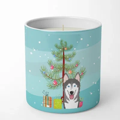Caroline's Treasures Christmas Tree And Alaskan Malamute 10 oz Decorative Soy Candle In Brown;blue;green