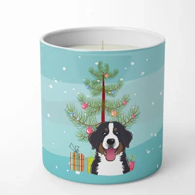 Caroline's Treasures Christmas Tree And Bernese Mountain Dog 10 oz Decorative Soy Candle In Brown;blue;green
