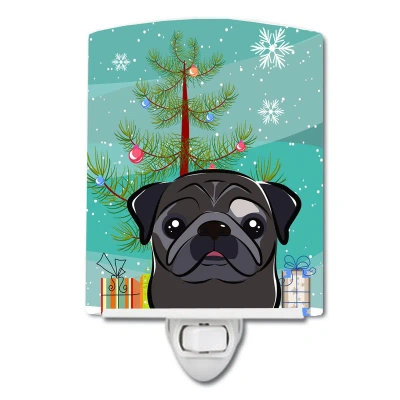Caroline's Treasures Christmas Tree And Black Pug Ceramic Night Light