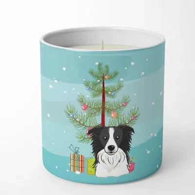 Caroline's Treasures Christmas Tree And Border Collie 10 oz Decorative Soy Candle In Blue;green