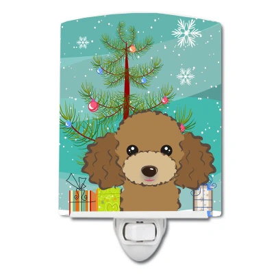 Caroline's Treasures Christmas Tree And Chocolate Brown Poodle Ceramic Night Light