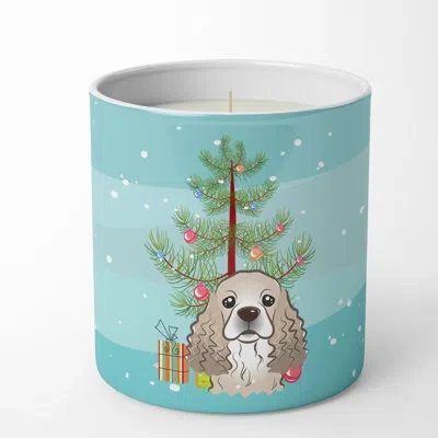 Caroline's Treasures Christmas Tree And Cocker Spaniel 10 oz Decorative Soy Candle In Brown;blue;green