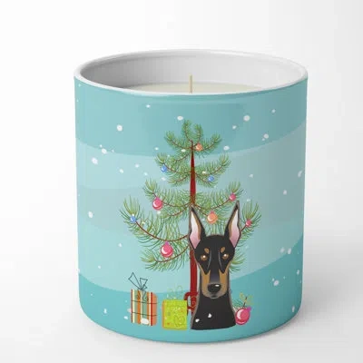 Caroline's Treasures Christmas Tree And Doberman 10 oz Decorative Soy Candle In Brown;blue;green