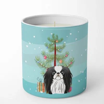 Caroline's Treasures Christmas Tree And Japanese Chin 10 oz Decorative Soy Candle In Brown;blue;green