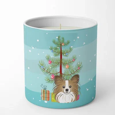 Caroline's Treasures Christmas Tree And Papillon 10 oz Decorative Soy Candle In Blue