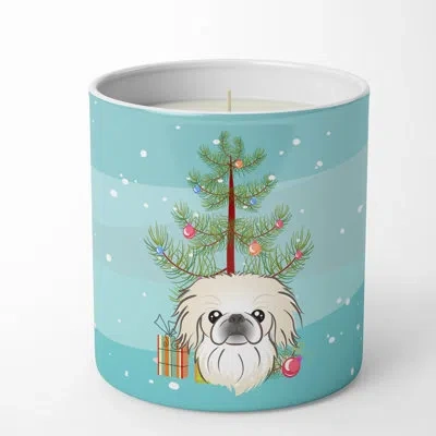 Caroline's Treasures Christmas Tree And Pekingese 10 oz Decorative Soy Candle In Brown;blue;green