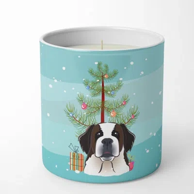 Caroline's Treasures Christmas Tree And Saint Bernard 10 oz Decorative Soy Candle In Brown;blue;green