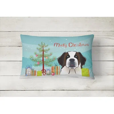 Caroline's Treasures Christmas Tree And Saint Bernard Fabric Indoor/outdoor Throw Pillow