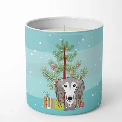 Caroline's Treasures Christmas Tree And Saluki 10 oz Decorative Soy Candle In Blue;green