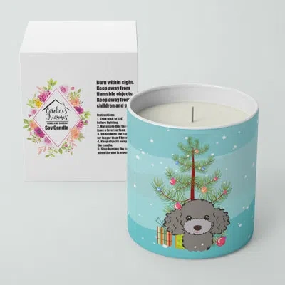Caroline's Treasures Christmas Tree And Silver Gray Poodle 10 oz Decorative Soy Candle In Brown;blue;green