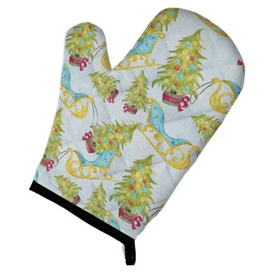 Caroline's Treasures Christmas Tree And Sleigh Oven Mitt In Green;gray