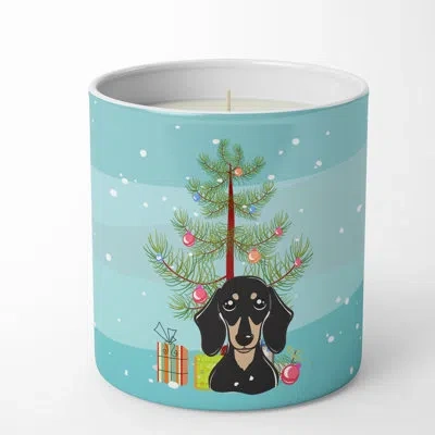 Caroline's Treasures Christmas Tree And Smooth Black And Tan Dachshund 10 oz Decorative Soy Candle In Blue;green