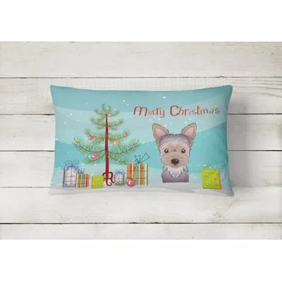 Caroline's Treasures Christmas Tree And Yorkie Puppy Fabric Indoor/outdoor Throw Pillow