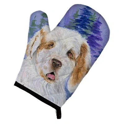 Caroline's Treasures Clumber Spaniel Oven Mitt In White;purple