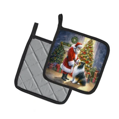 Caroline's Treasures Collie And Santa Claus Pair Of Pot Holders In Multicolor