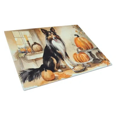 Caroline's Treasures Collie Fall Kitchen Pumpkins Glass Cutting Board Large