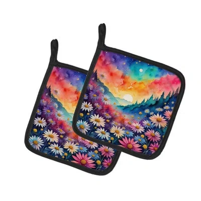 Caroline's Treasures Colorful Asters Pair Of Pot Holders In Multicolor