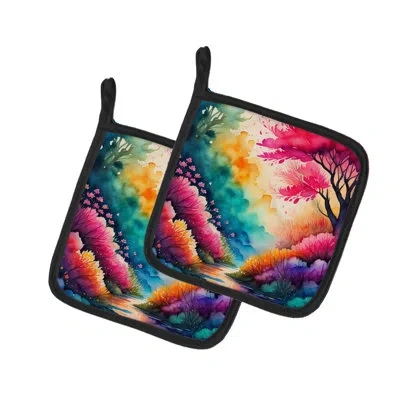 Caroline's Treasures Colorful Azaleas Pair Of Pot Holders In Multicolor