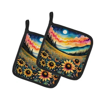 Caroline's Treasures Colorful Black-eyed Susans Pair Of Pot Holders In Multicolor
