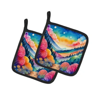 Caroline's Treasures Colorful Brunia Pair Of Pot Holders In Multicolor