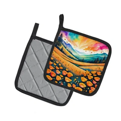 Caroline's Treasures Colorful California Poppies Pair Of Pot Holders In Multicolor