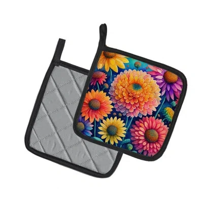 Caroline's Treasures Colorful Chrysanthemums Pair Of Pot Holders In Multicolor