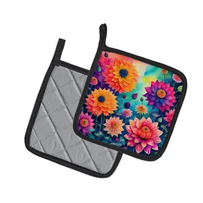 Caroline's Treasures Colorful Dahlias Pair Of Pot Holders In Multicolor