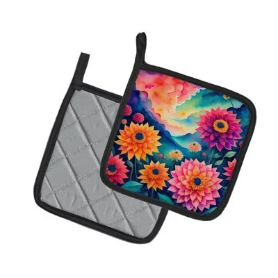 Caroline's Treasures Colorful Dahlias Pair Of Pot Holders In Multicolor