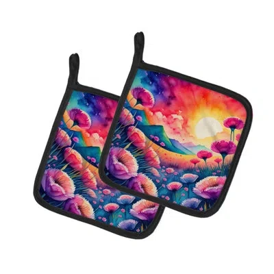 Caroline's Treasures Colorful Dianthus Pair Of Pot Holders In Multicolor