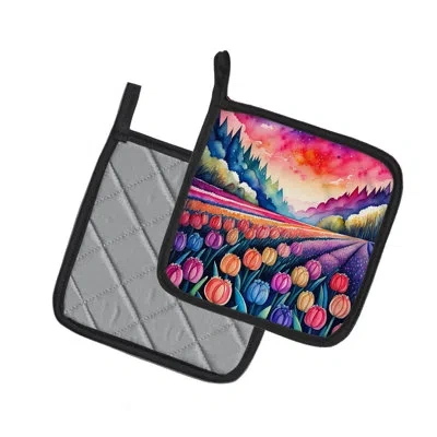 Caroline's Treasures Colorful Hyacinths Pair Of Pot Holders In Multicolor