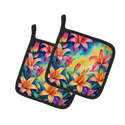 Caroline's Treasures Colorful Lilies Pair Of Pot Holders In Multicolor