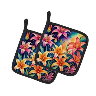 Caroline's Treasures Colorful Lilies Pair Of Pot Holders In Multicolor