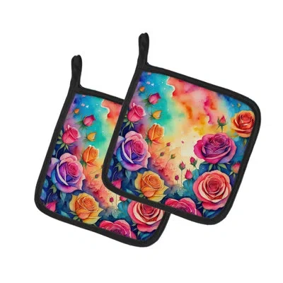 Caroline's Treasures Colorful Roses Pair Of Pot Holders In Multicolor